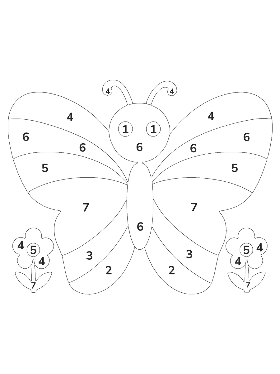 Rainbow Butterfly: a easy color by number printable with 7 numbered colours and a colour key