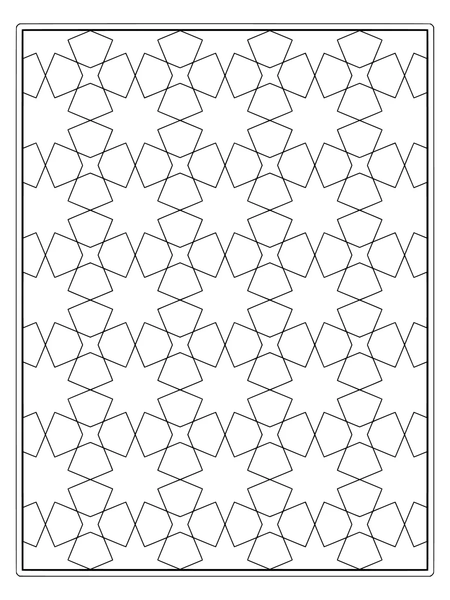 Eight-point star tessellation with interlocking stars, a medium-detail colouring page to print or colour online