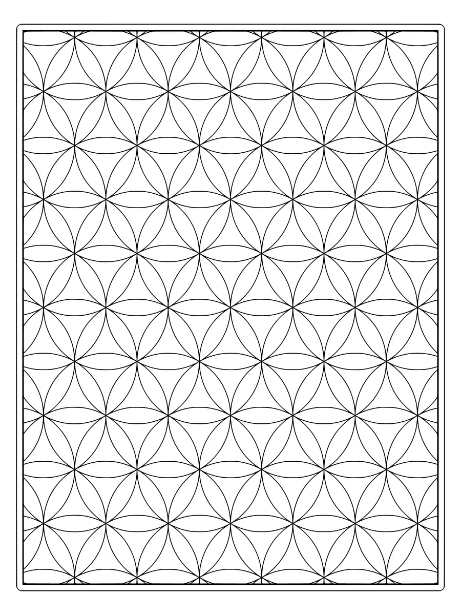 Flower of life pattern with overlapping circles, a detailed colouring page for adults to print or colour online