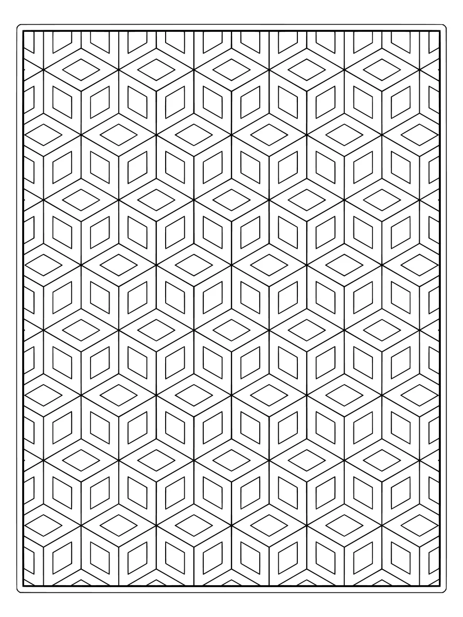 Tumbling block cube pattern with nested diamonds, a medium-detail coloring page to print or color online