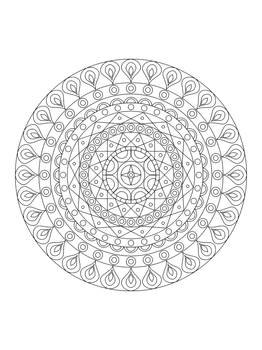 Lace mandala with arched and lattice rings, an intricate fine-line coloring page for adults to print or color online