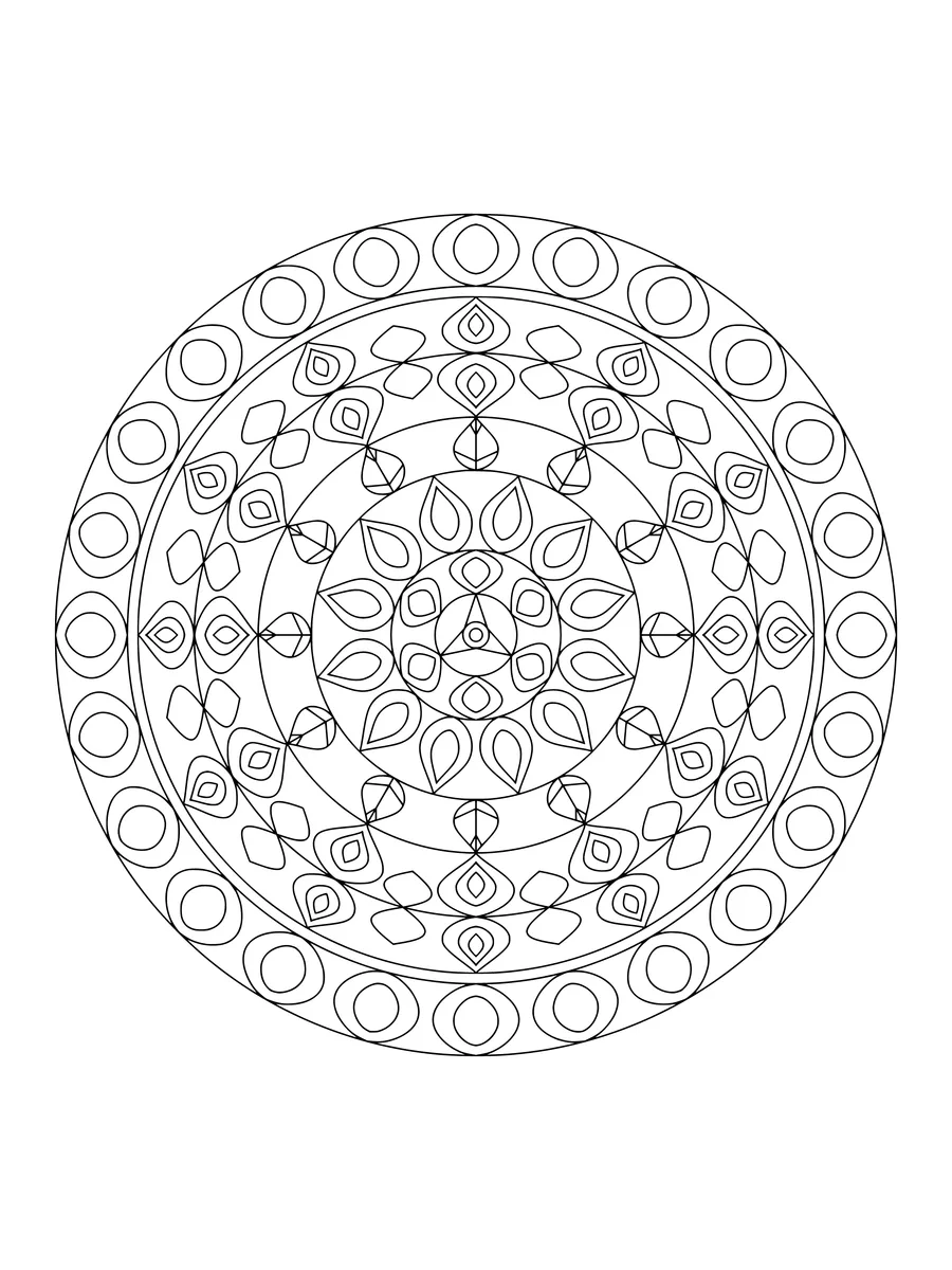 Lotus mandala with inverted petal and petal rings, a detailed colouring page for adults to print or colour online