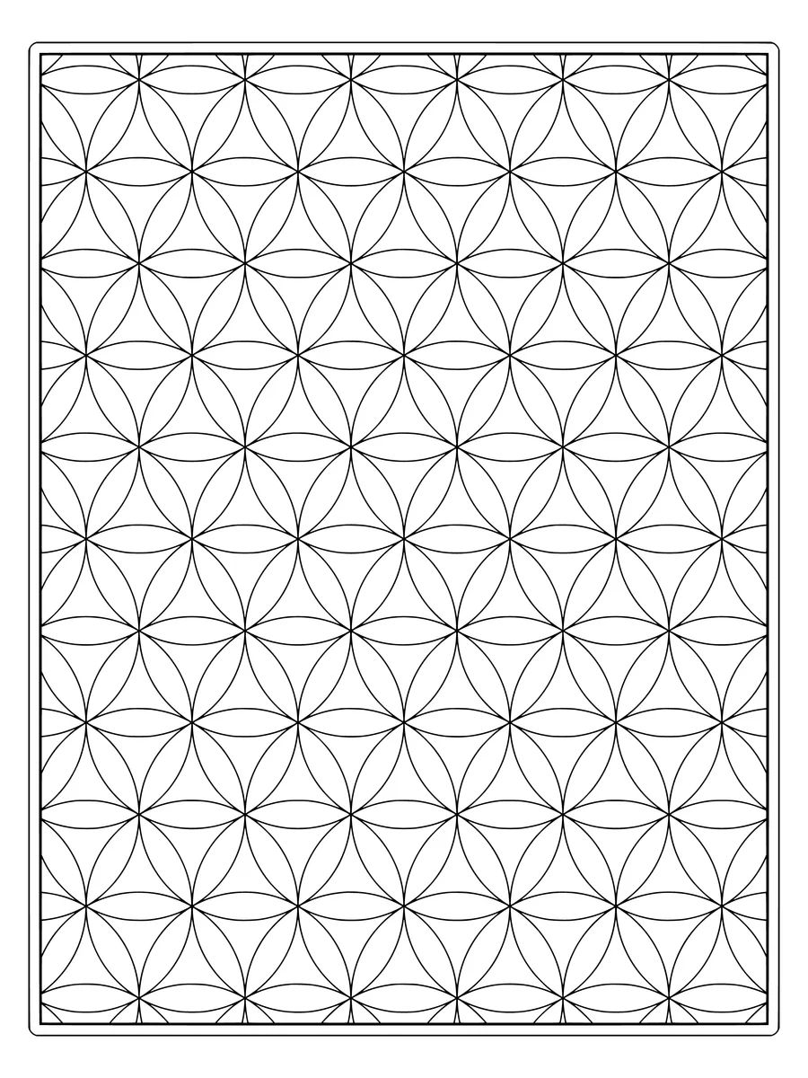 Flower of life pattern with overlapping circles IV, a detailed colouring page for adults to print or colour online