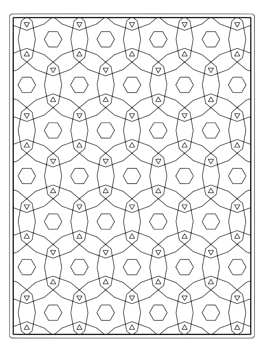 Kagome star tessellation with nested stars III, a medium-detail colouring page to print or colour online