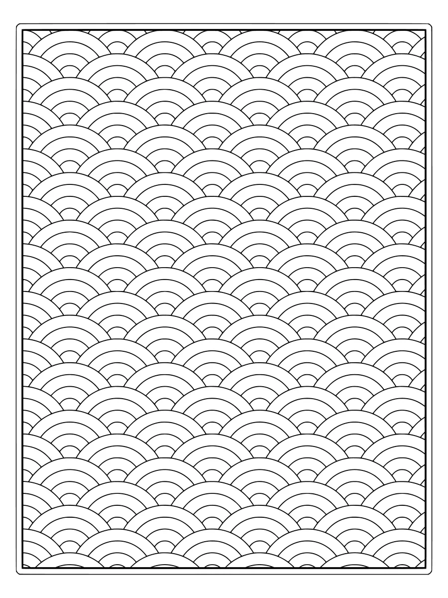 Seigaiha wave pattern with layered scales, a medium-detail coloring page to print or color online