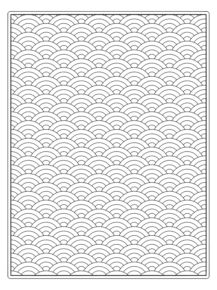 Seigaiha wave pattern with layered scales II, a detailed coloring page for adults to print or color online