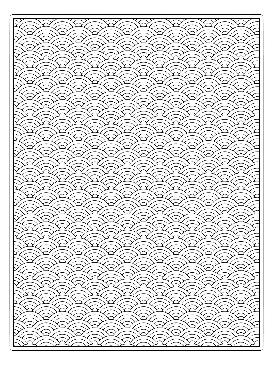 Seigaiha wave pattern with layered scales III, an intricate fine-line coloring page for adults to print or color online
