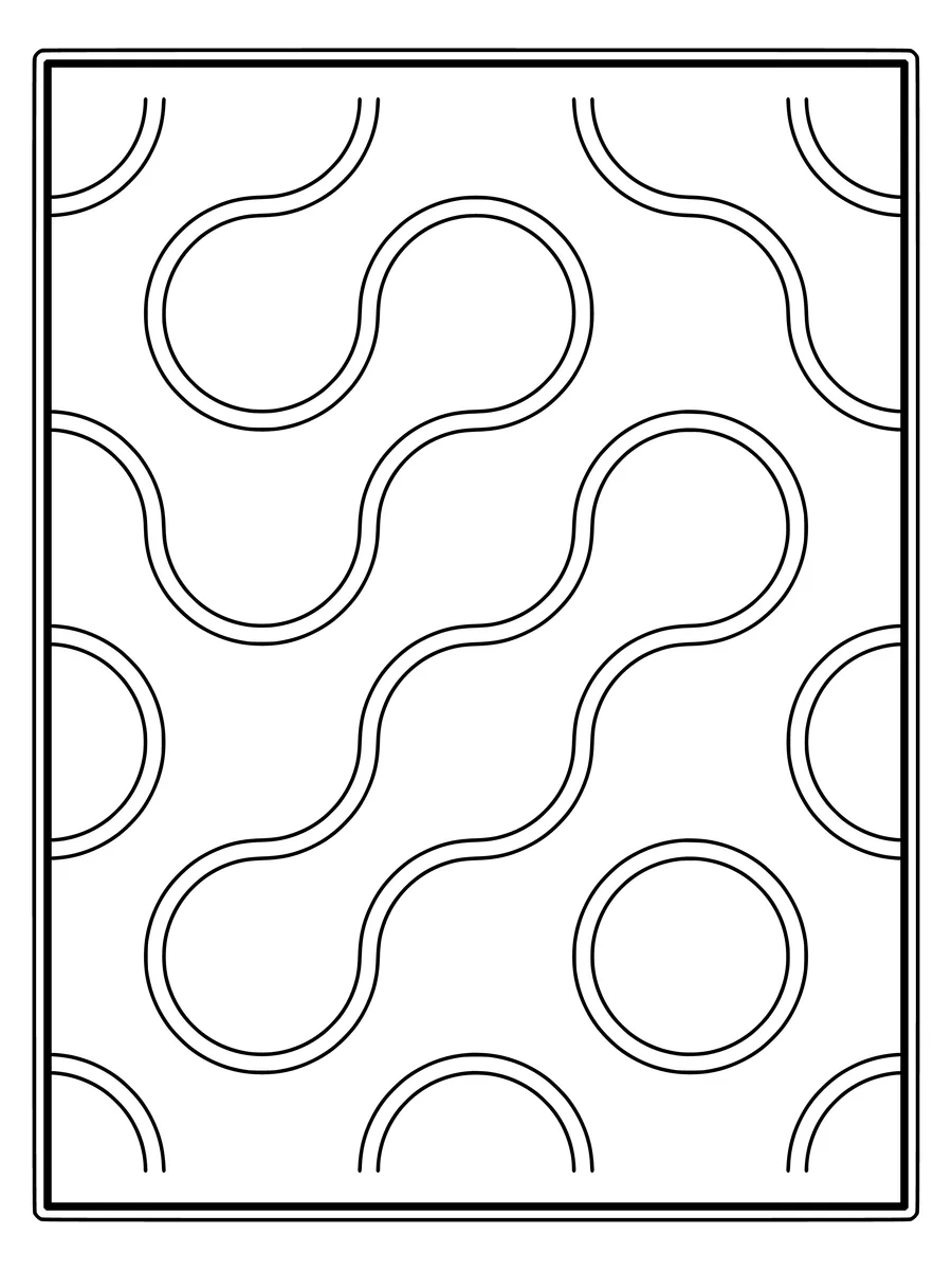 Truchet ribbon pattern with woven flowing curves V, an easy bold-line coloring page to print or color online